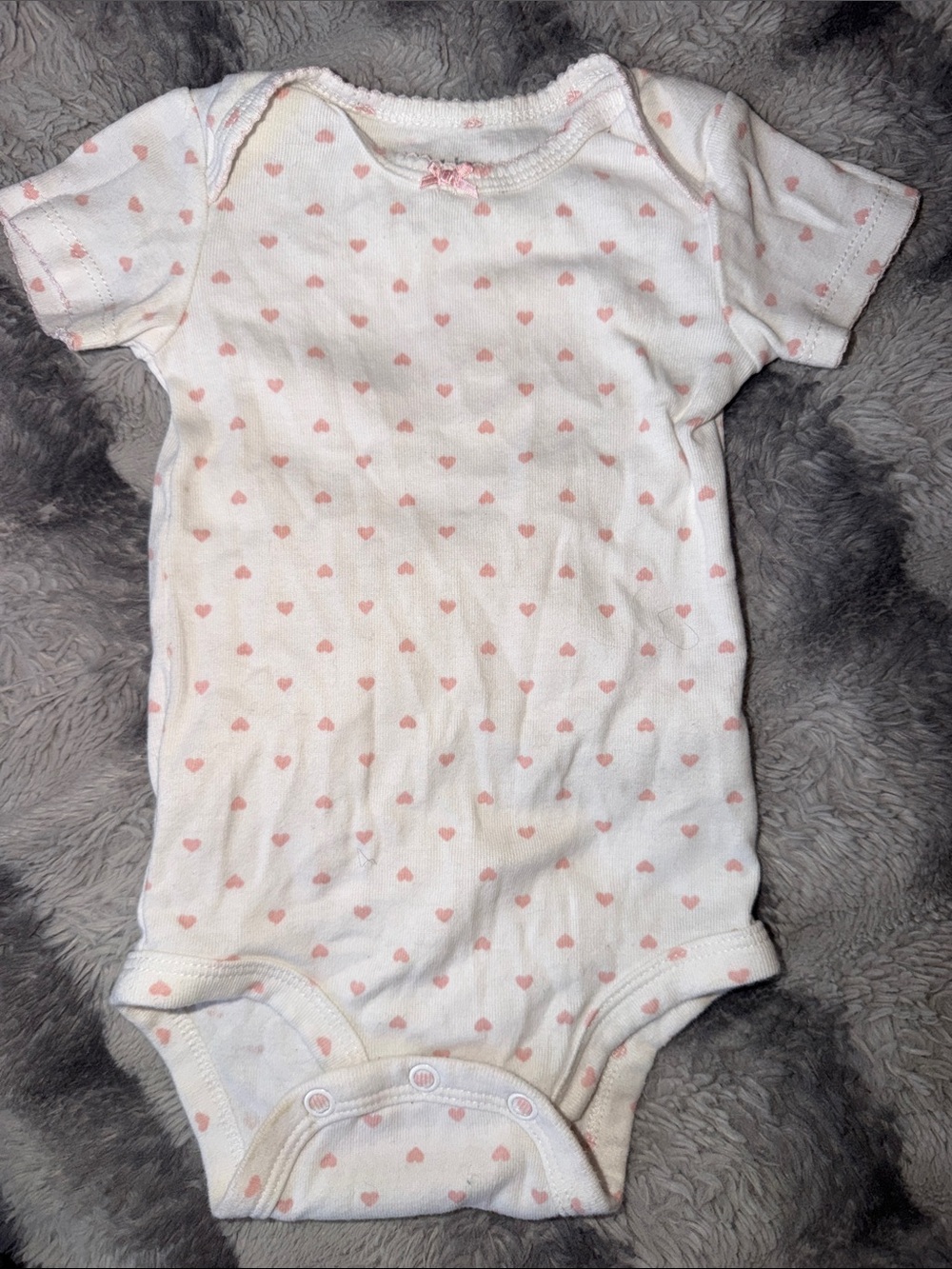 White Baby One-Piece Bodysuit with Pink Heart Print